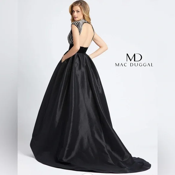 NWT Mac Duggal 77269R - Black Beaded Open Back Pocketed Ball Gown - Picture 2 of 10